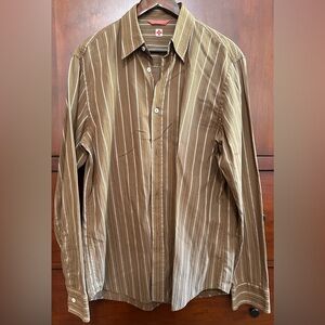 MENS Comfort Vintage Brown Striped Long Sleeve Button-Down Shirt - L
